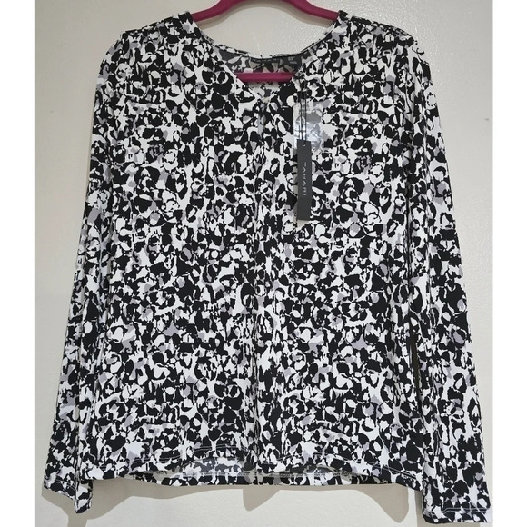 NWT TAHARI Long Sleeve Black & White Abstract Blouse, Comfortable Workwear, M - Picture 3 of 10